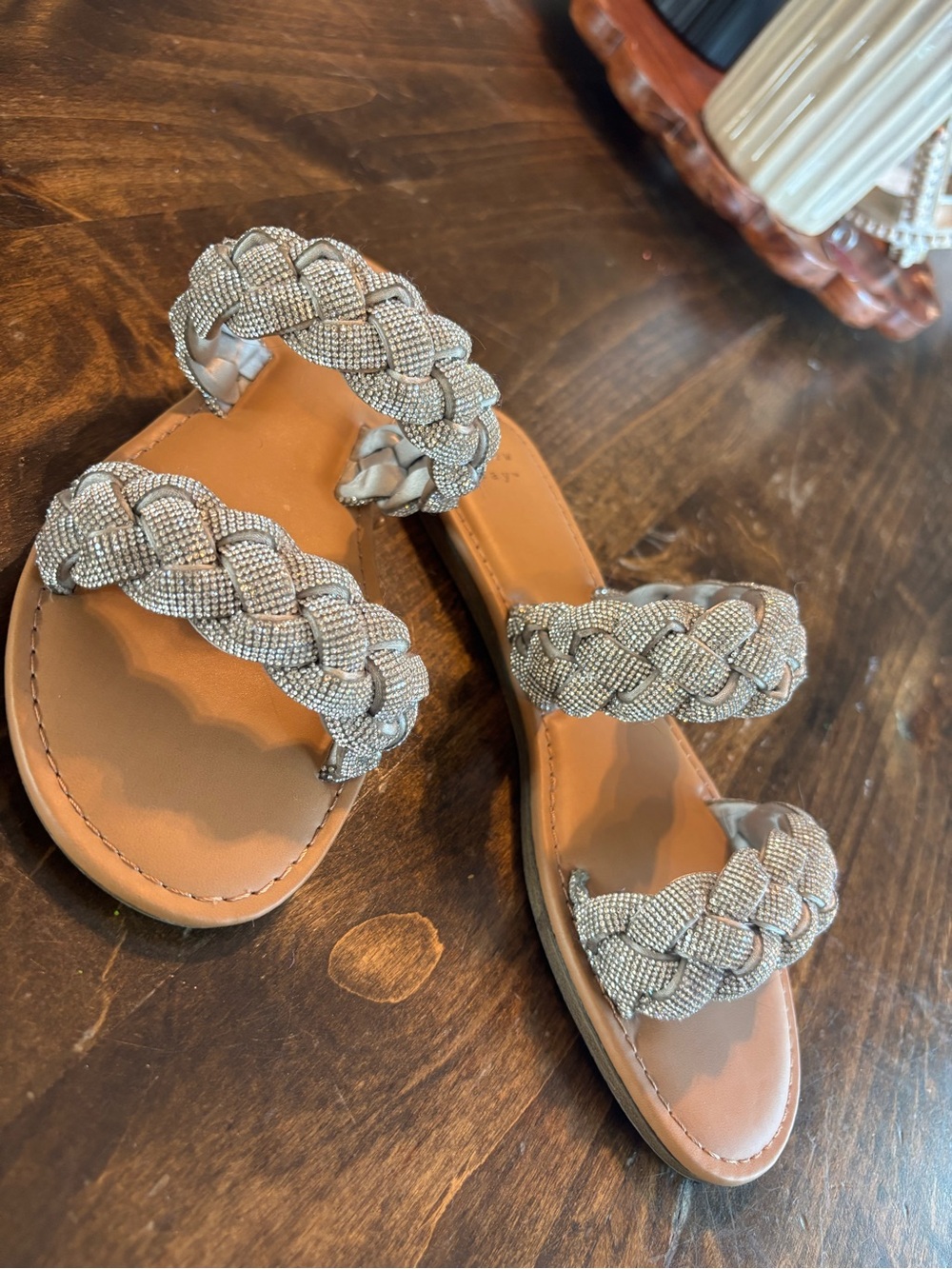 a new day Silver Braided Double-Strap Slide Sandals